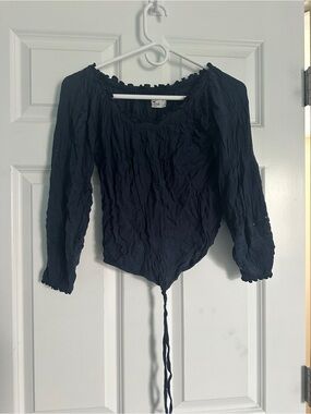 Hollister Navy Off-Shoulder Peasant Blouse